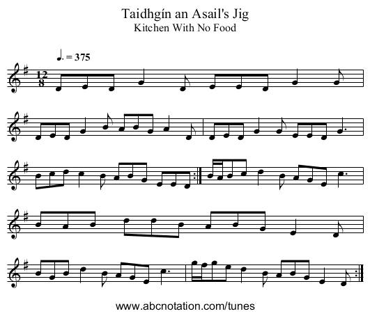 Taidhgín an Asail's Jig - staff notation