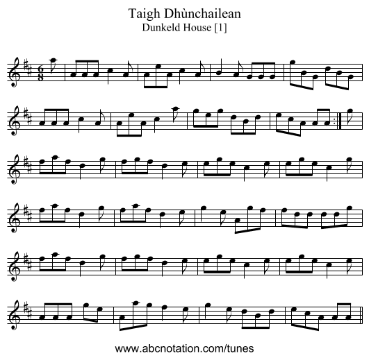 Taigh Dhùnchailean - staff notation