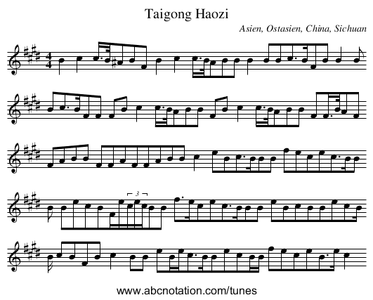 Taigong Haozi - staff notation