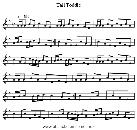 Tail Toddle - staff notation
