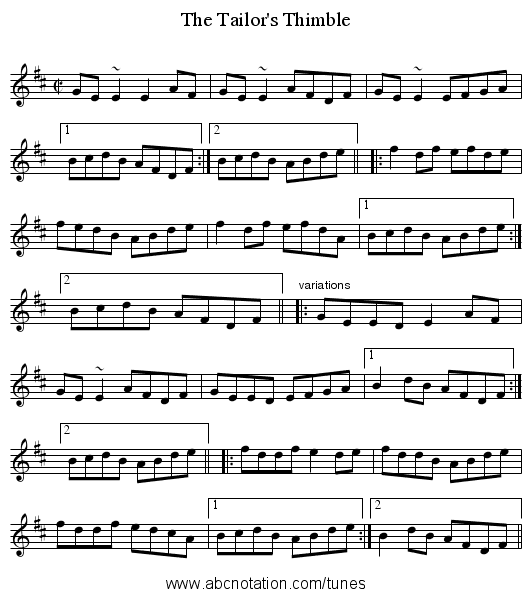 Tailor's Thimble, The - staff notation