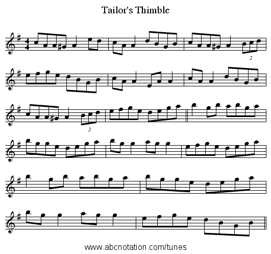 Tailor's Thimble - staff notation