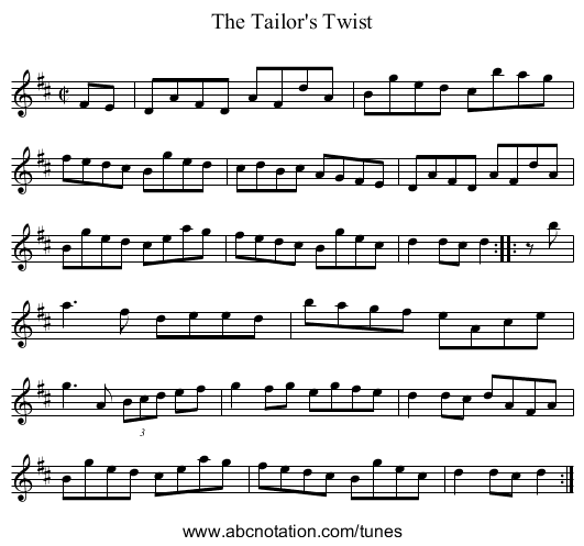 Tailor's Twist, The - staff notation