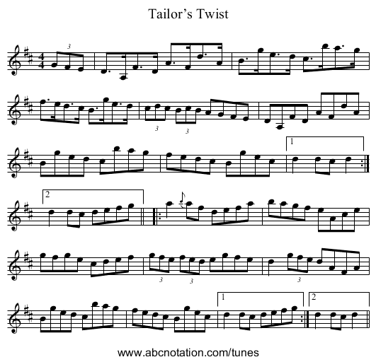 Tailor’s Twist - staff notation