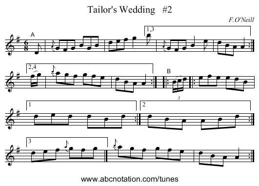 Tailor's Wedding   #2 - staff notation