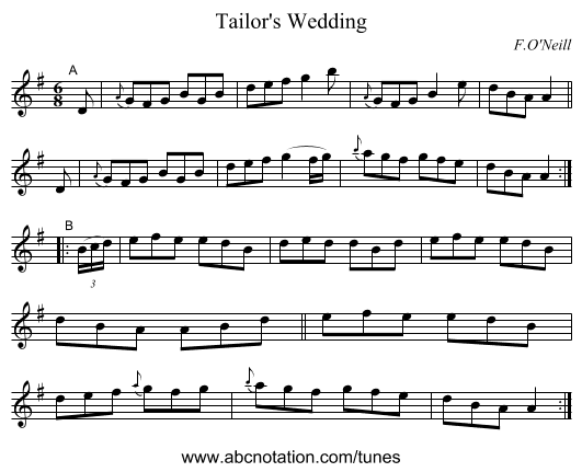 Tailor's Wedding - staff notation