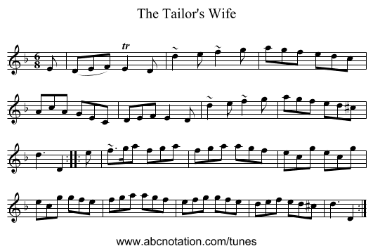 Tailor's Wife, The - staff notation