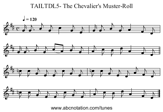 TAILTDL5- The Chevalier's Muster-Roll - staff notation