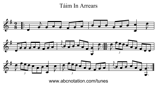 Táim In Arrears - staff notation