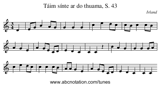 Táim sínte ar do thuama, S. 43 - staff notation
