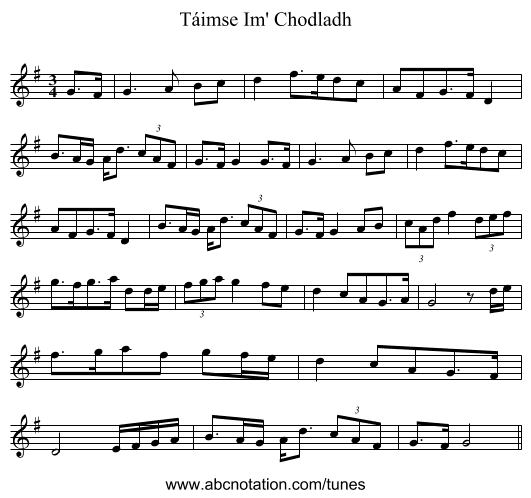 Táimse Im' Chodladh - staff notation