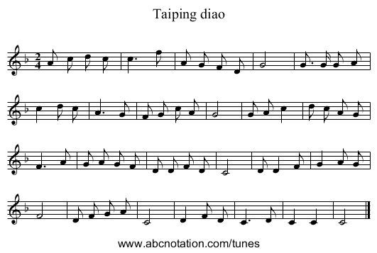 Taiping diao - staff notation