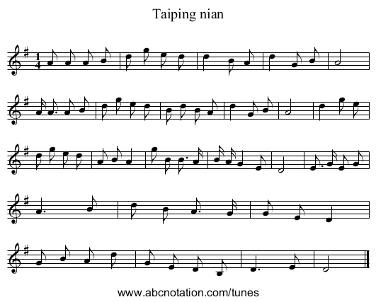 Taiping nian - staff notation