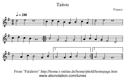 Taitou - staff notation
