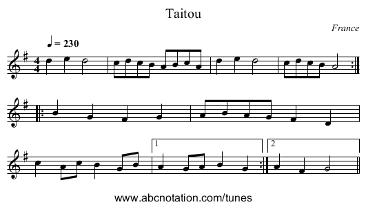 Taitou - staff notation