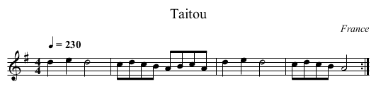 Taitou - staff notation