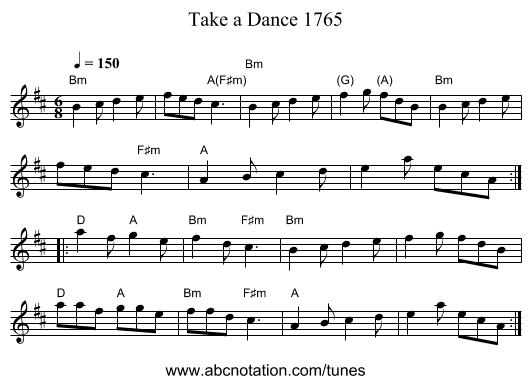 Take a Dance 1765 - staff notation