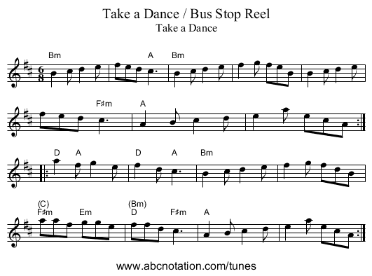 Take a Dance / Bus Stop Reel - staff notation