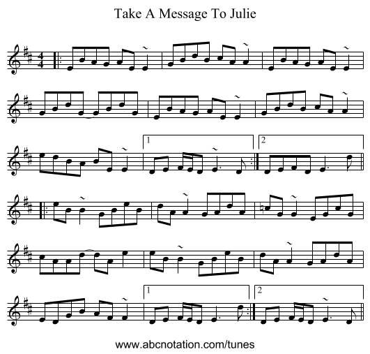 Take A Message To Julie - staff notation