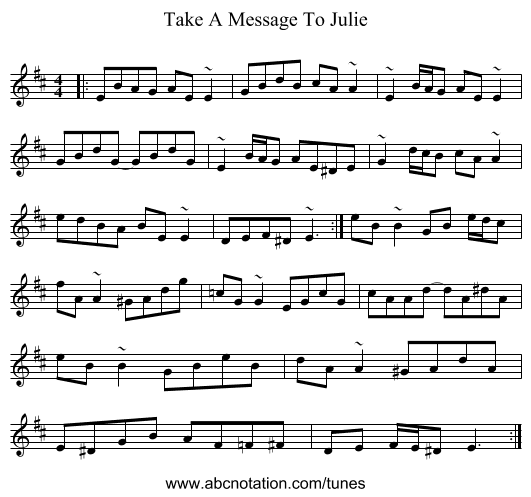 Take A Message To Julie - staff notation