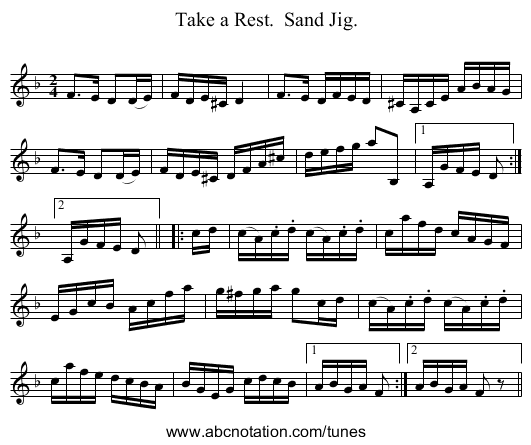 Take a Rest.  Sand Jig. - staff notation