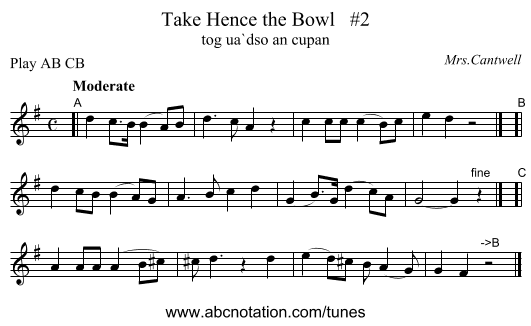 Take Hence the Bowl   #2 - staff notation