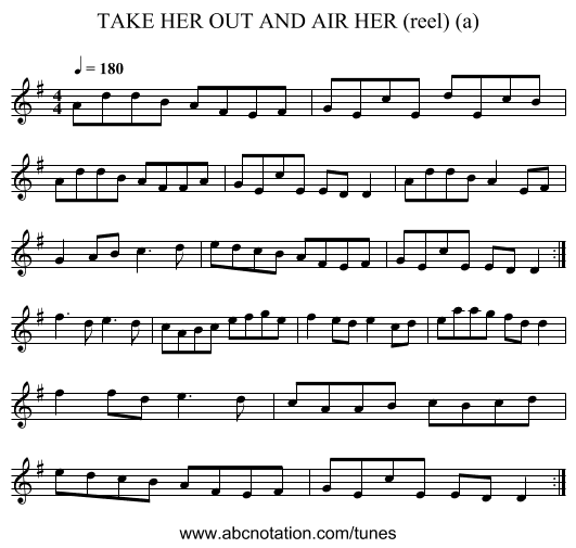 TAKE HER OUT AND AIR HER (reel) (a) - staff notation