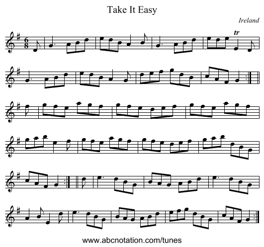 Take It Easy - staff notation