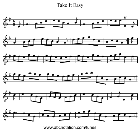 Take It Easy - staff notation