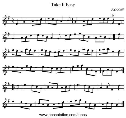 Take It Easy - staff notation