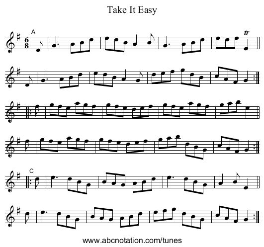 Take It Easy - staff notation