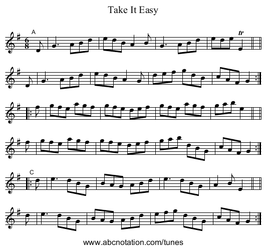 Take It Easy - staff notation