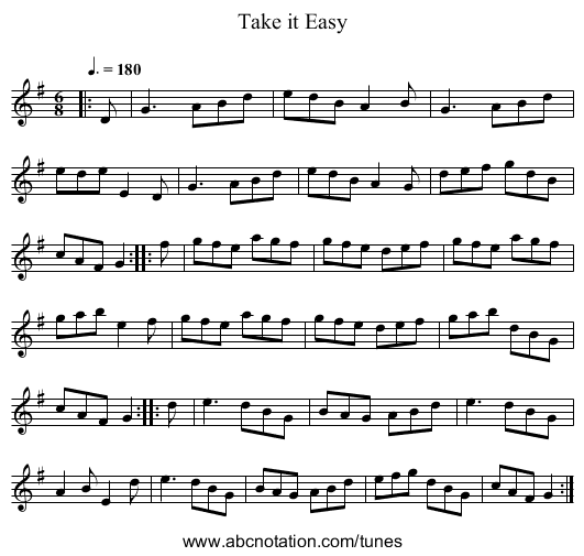 Take it Easy - staff notation
