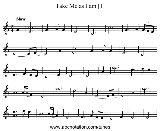 Take Me as I am [1] - staff notation