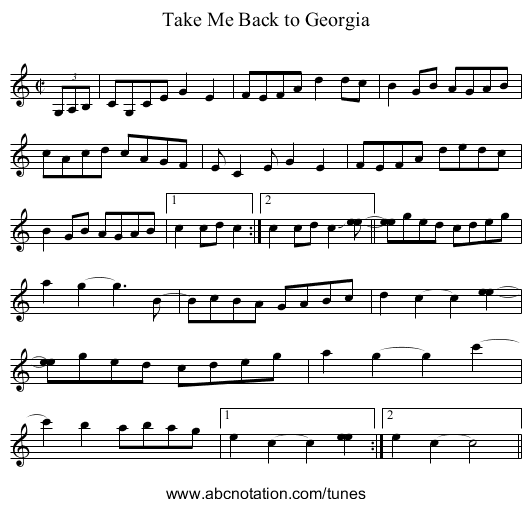 Take Me Back to Georgia - staff notation