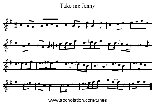 Take me Jenny - staff notation