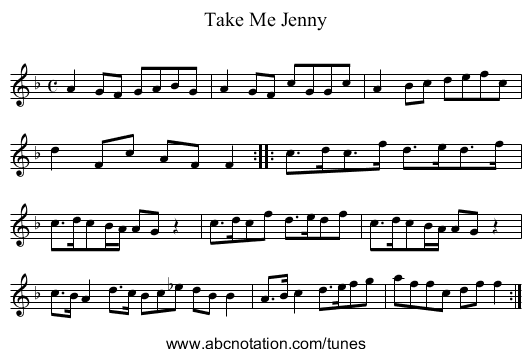 Take Me Jenny - staff notation