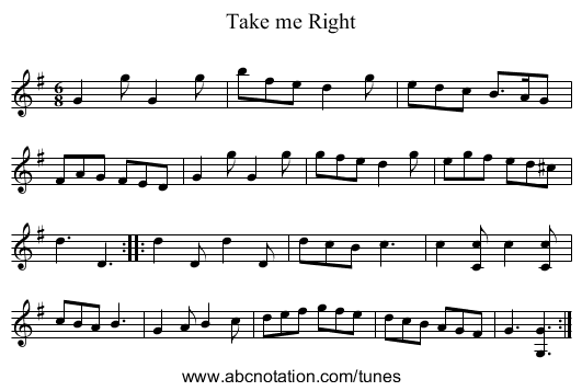 Take me Right - staff notation