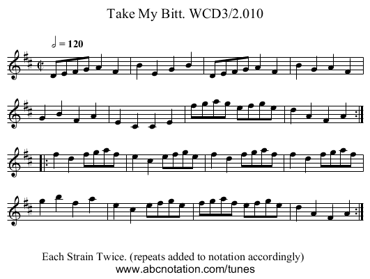 Take My Bitt. WCD3/2.010 - staff notation