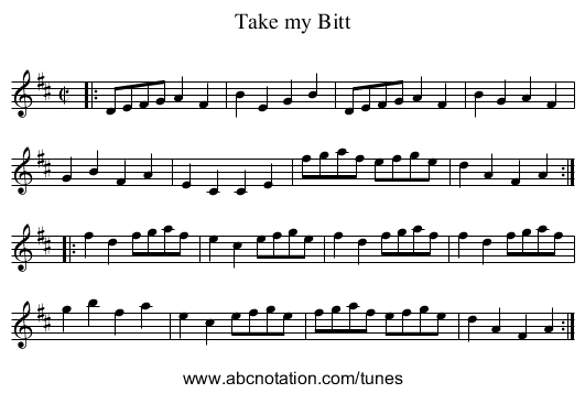 Take my Bitt - staff notation