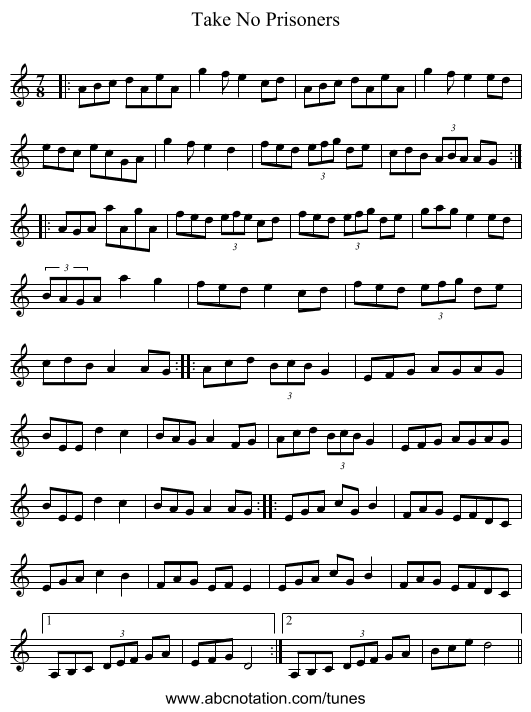 Take No Prisoners - staff notation