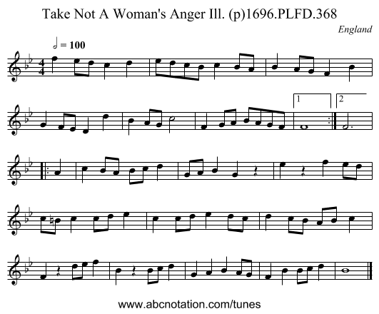 Take Not A Woman's Anger Ill. (p)1696.PLFD.368 - staff notation