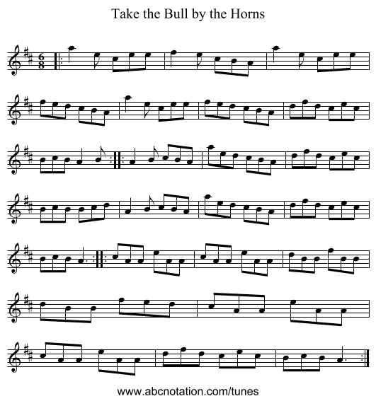 Take the Bull by the Horns - staff notation