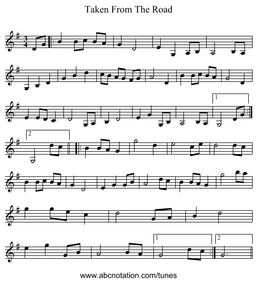 Taken From The Road - staff notation