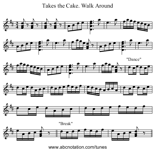 Takes the Cake. Walk Around - staff notation