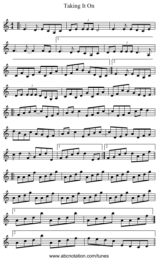 Taking It On - staff notation