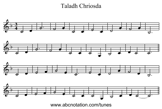 Taladh Chriosda - staff notation