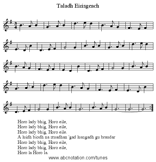Taladh Eirisgeach - staff notation