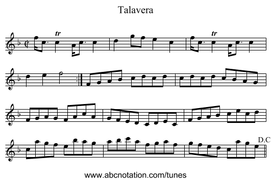 Talavera - staff notation