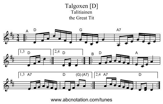 Talgoxen [D] - staff notation